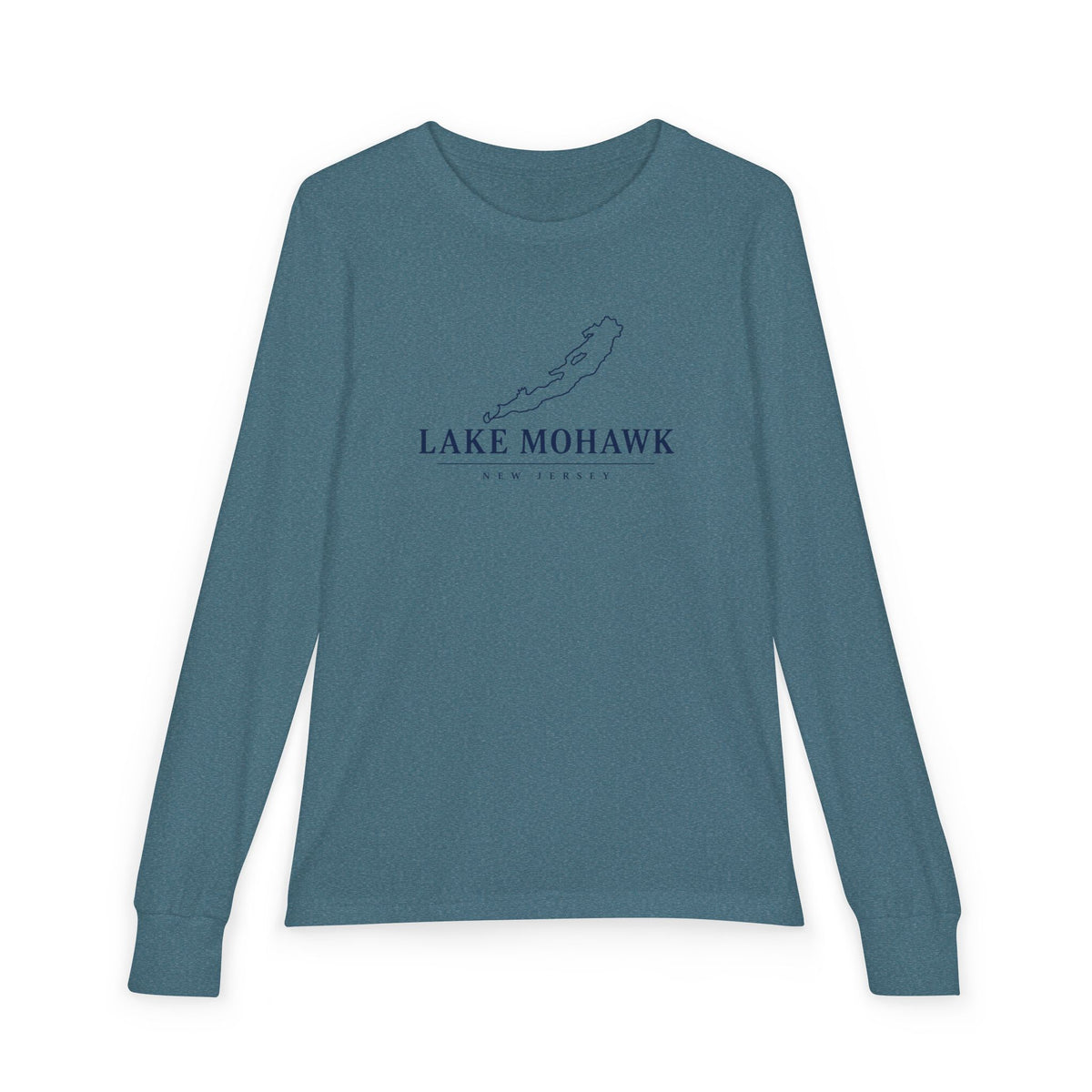 Lake Mohawk Minimal Lake Outline Youth Long Sleeve - Shop Lake Mohawk - Heather Deep Teal / S