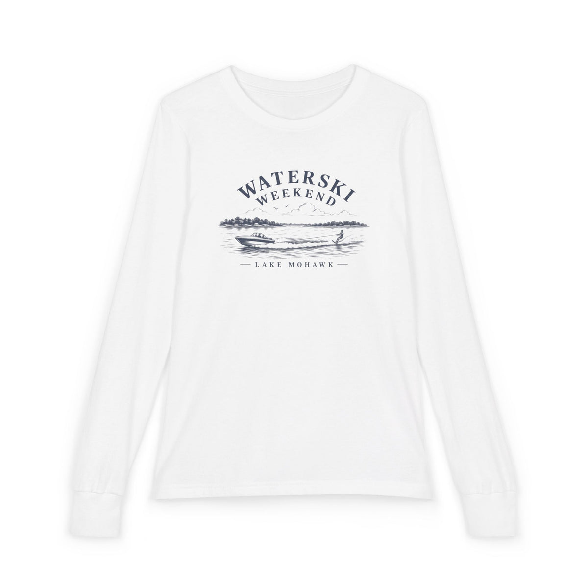 Waterski Weekend Youth Long Sleeve - Shop Lake Mohawk - White / S