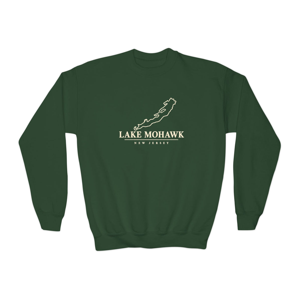 Lake Mohawk Map Youth Crewneck - Shop Lake Mohawk - Forest Green / XS