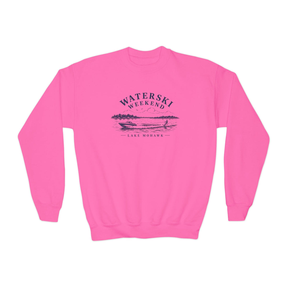 Youth Waterski Weekend Crewneck - Shop Lake Mohawk - Safety Pink / XS