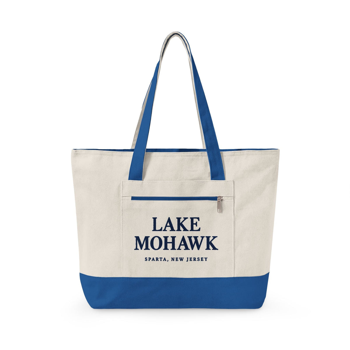 Lake Mohawk Zippered Tote - Shop Lake Mohawk - 18" x 14" x 4.5" / Natural/Royal