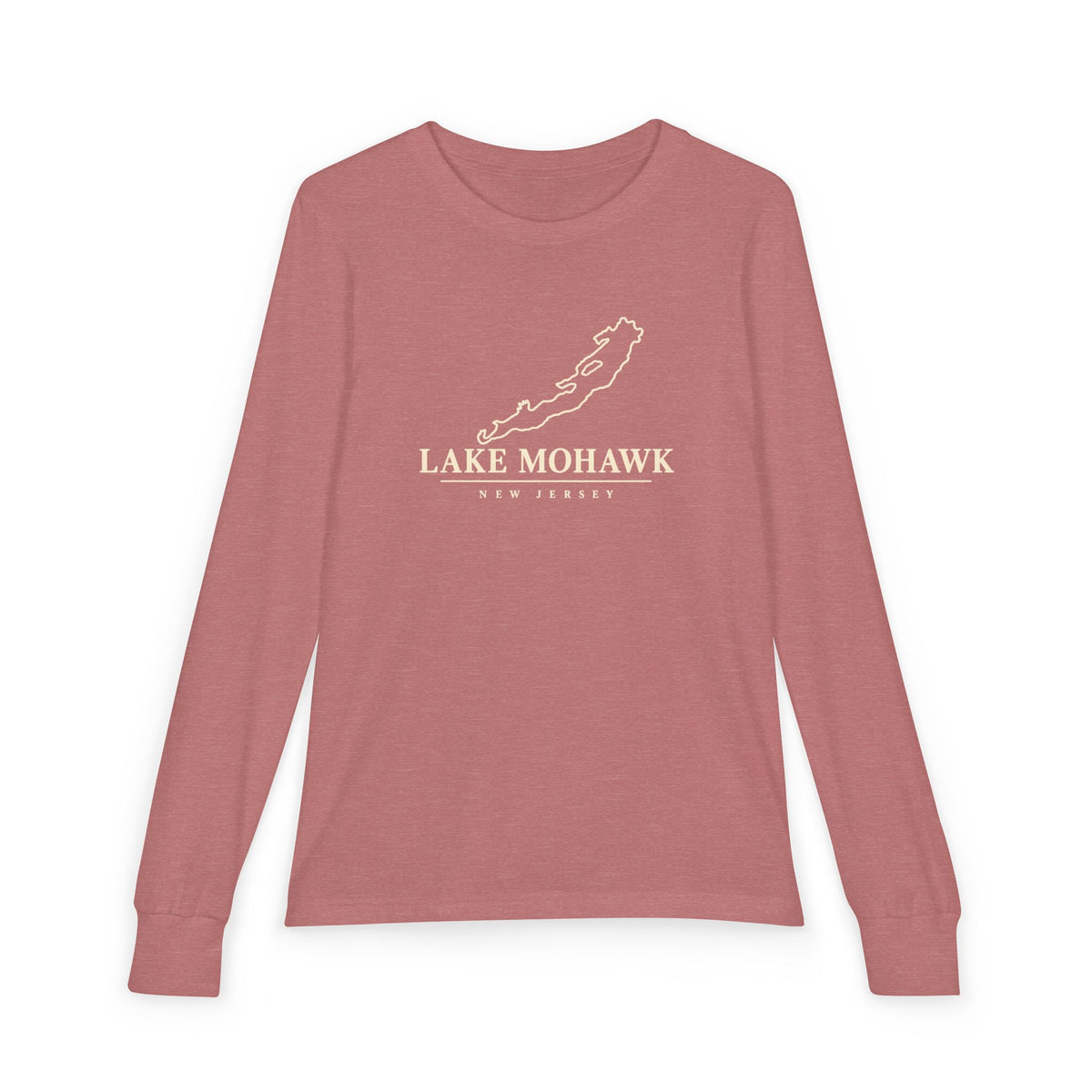 Lake Mohawk Minimal Lake Outline Youth Long Sleeve - Shop Lake Mohawk - Heather Mauve / S