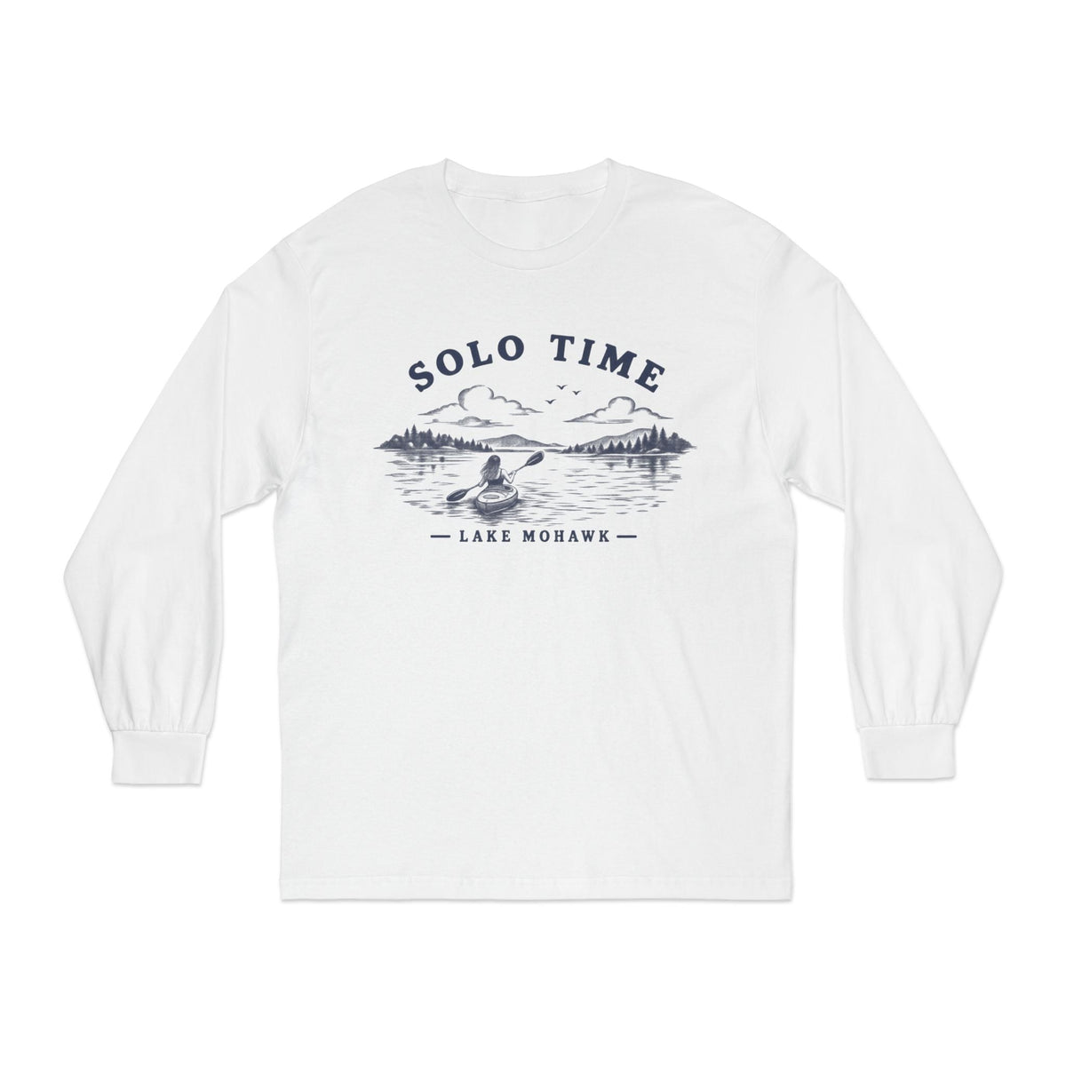 Solo Time Long Sleeve Tee — Lake Mohawk Kayaking Shirt - Shop Lake Mohawk - White / S