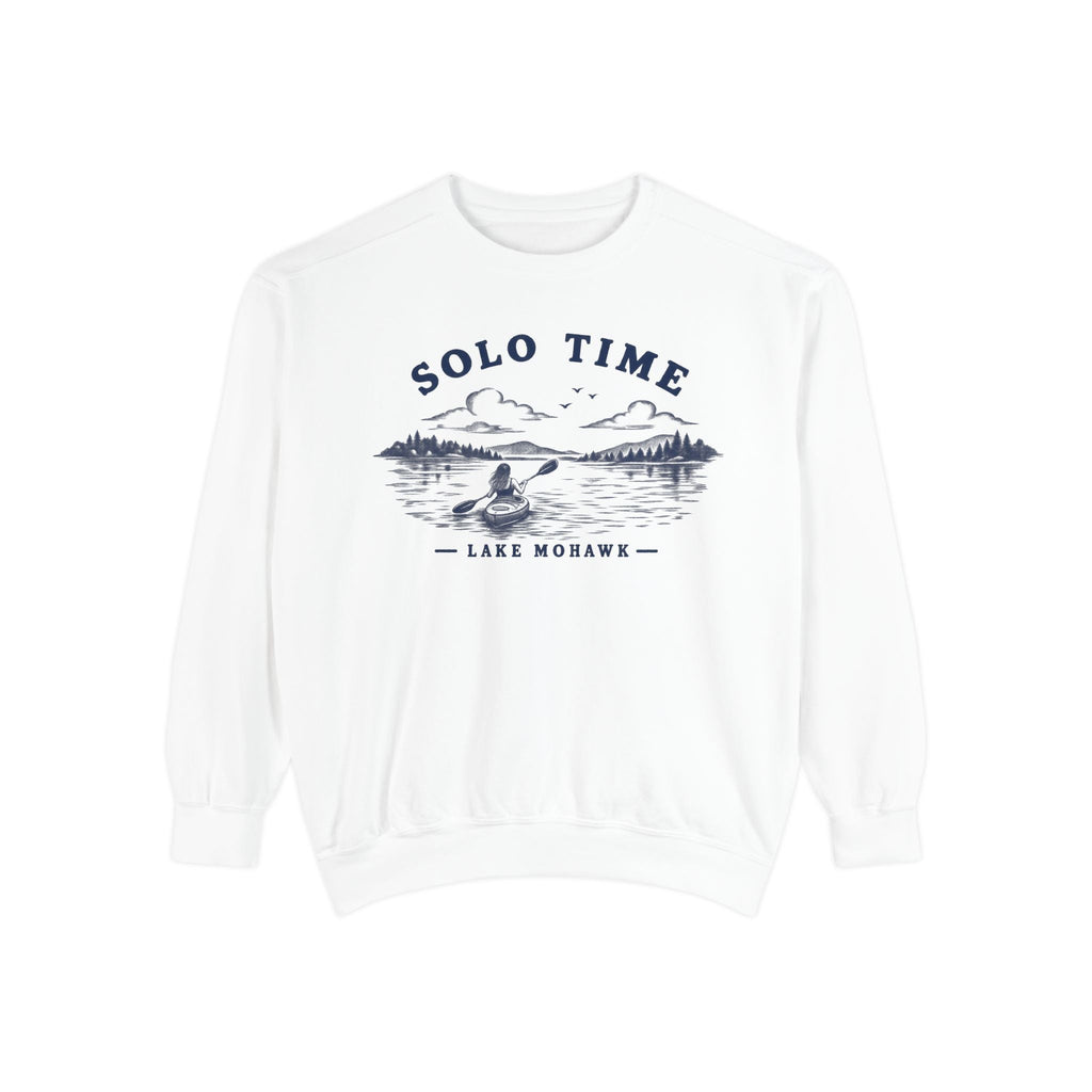 Solo Time Lake Crewneck — Kayaking Graphic Pullover - Shop Lake Mohawk - White / S