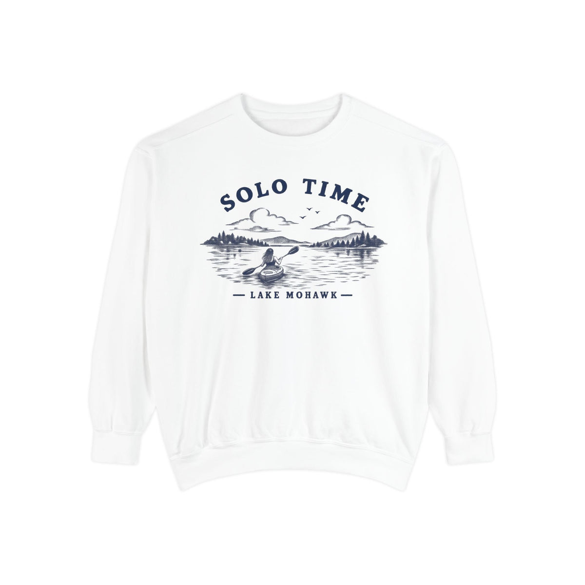 Solo Time Lake Crewneck — Kayaking Graphic Pullover - Shop Lake Mohawk - White / S