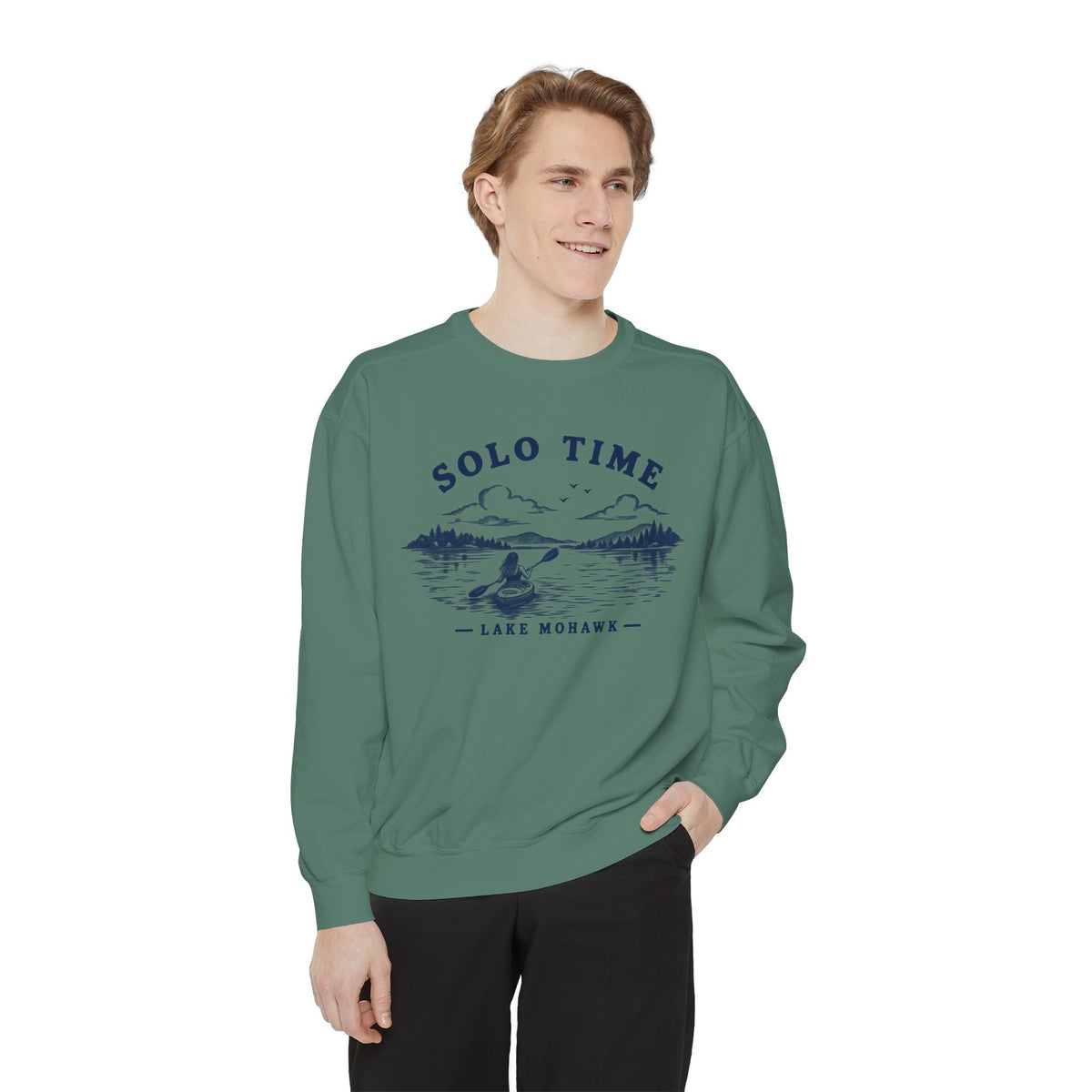 Solo Time Lake Crewneck — Kayaking Graphic Pullover - Shop Lake Mohawk