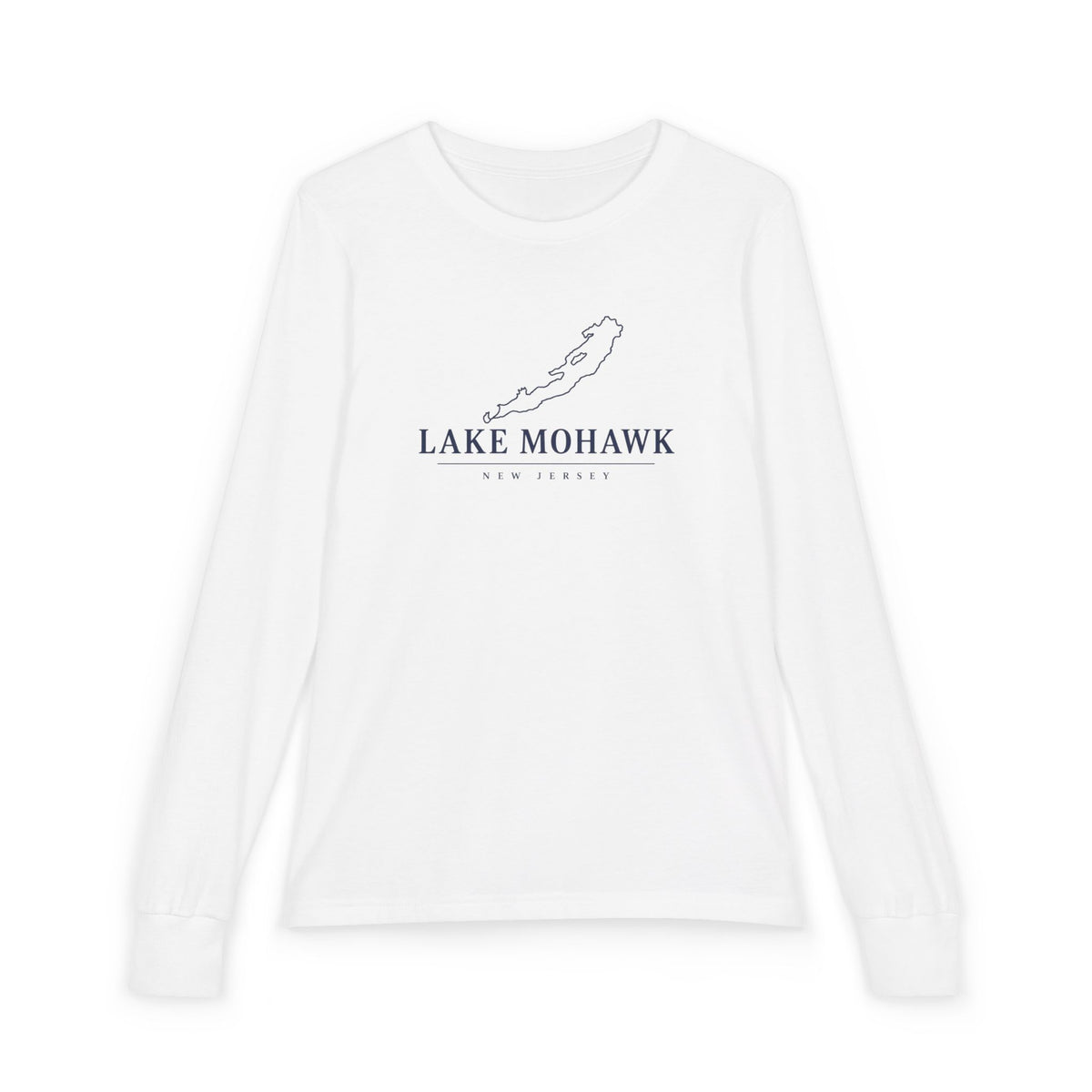 Lake Mohawk Minimal Lake Outline Youth Long Sleeve - Shop Lake Mohawk - White / S
