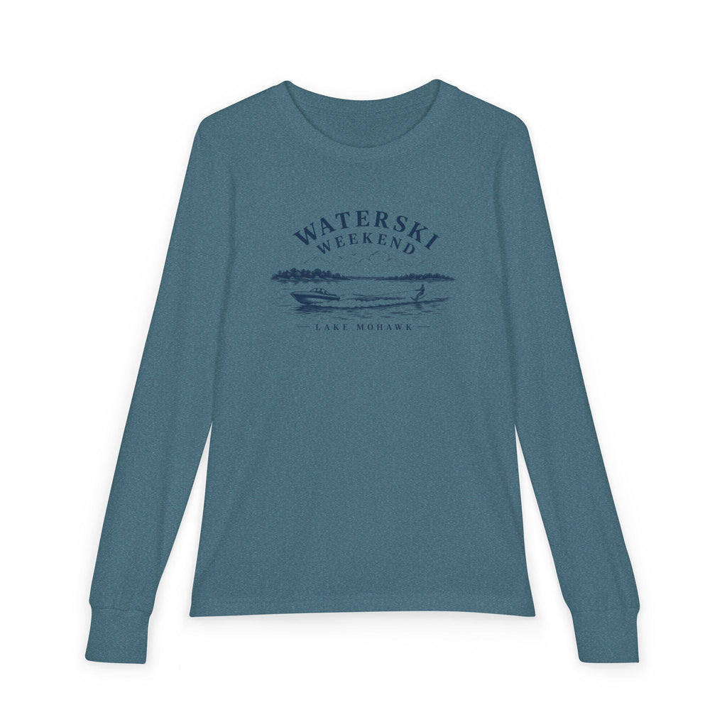Waterski Weekend Youth Long Sleeve - Shop Lake Mohawk - Heather Deep Teal / S