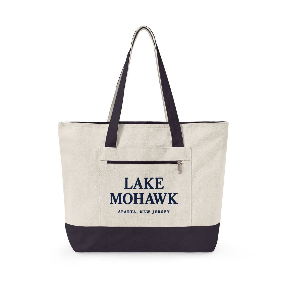 Lake Mohawk Zippered Tote - Shop Lake Mohawk - 18" x 14" x 4.5" / Natural/Navy